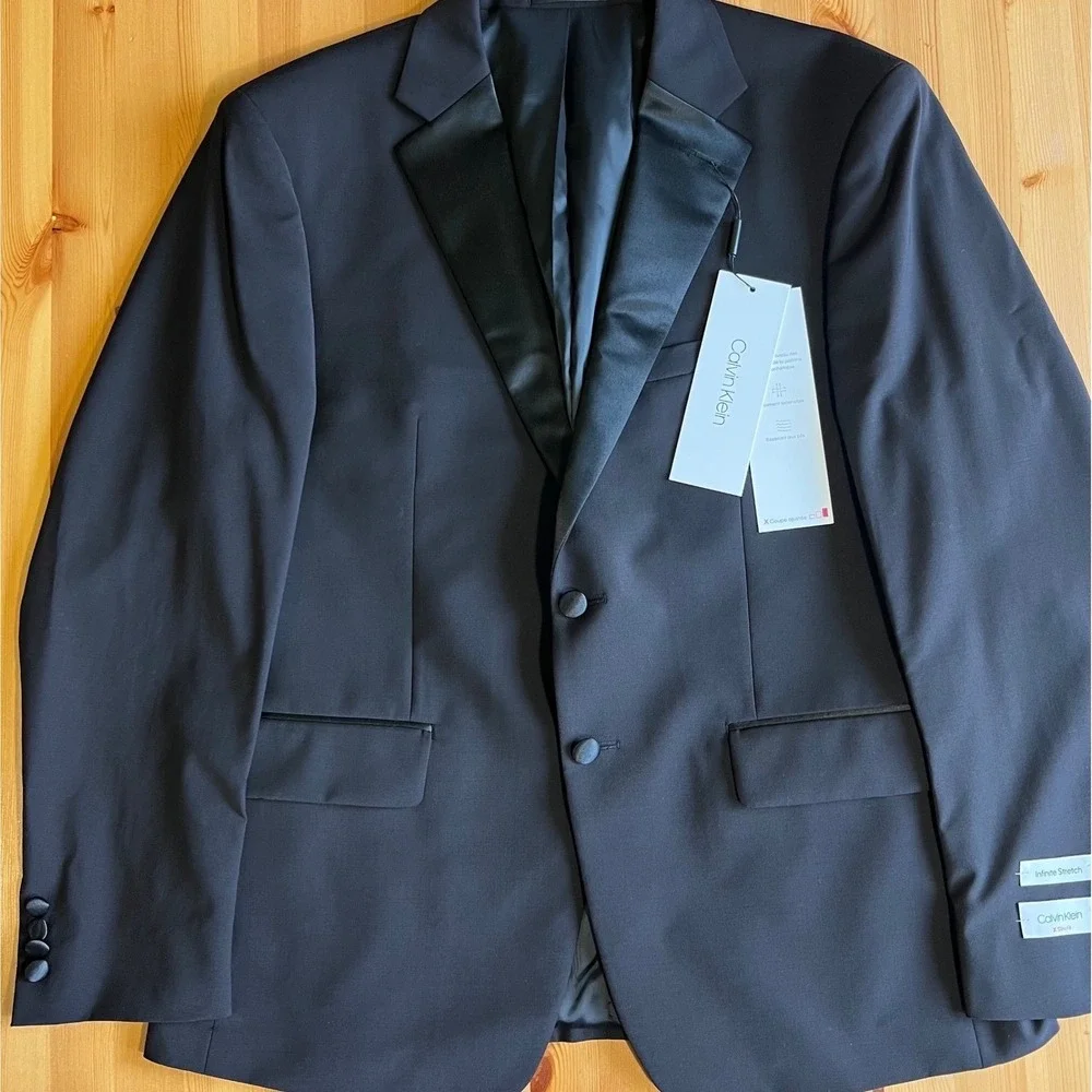 Calvin Klein Slim Fit Infinite Stretch‎ Black Tuxedo Jacket Wool Blend 42S 0809